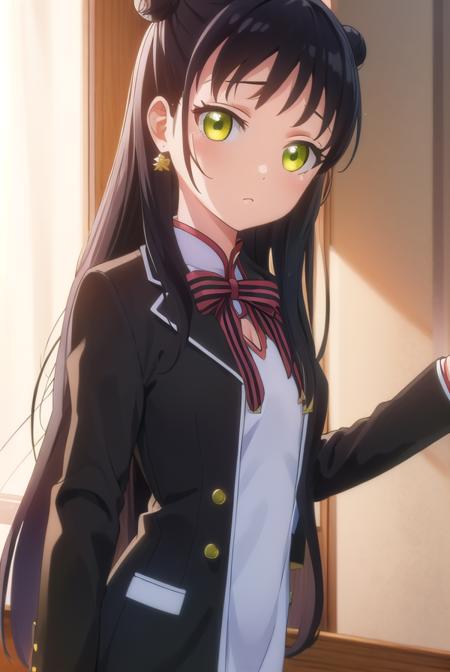 teriawang, <lora:teria wang s1-lora-nochekaiser:1>,
teria wang, long hair, black hair, (green eyes:1.3), hair bun, double bun,
BREAK dress, earrings, chinese clothes, armband, bow, school uniform, jacket, striped, white dress,
BREAK indoors, classroom,
BREAK looking at viewer, (cowboy shot:1.5),
BREAK <lyco:GoodHands-beta2:1>, (masterpiece:1.2), best quality, high resolution, unity 8k wallpaper, (illustration:0.8), (beautiful detailed eyes:1.6), extremely detailed face, perfect lighting, extremely detailed CG, (perfect hands, perfect anatomy),