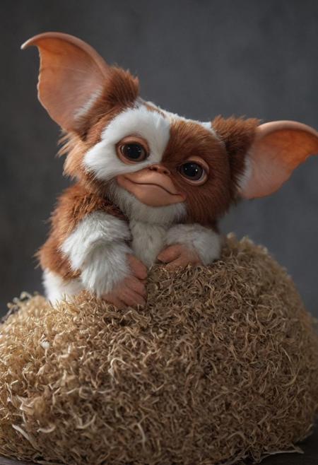 amazing quality, masterpiece, best quality, hyper detailed, ultra detailed, UHD, perfect anatomy, portrait, dof, hyper-realism, majestic, awesome, inspiring, - a fluffy cute #giz# gizmo( inspirated in alf:2.3),  cinematic composition, soft shadows, national geographic style, sharp focus