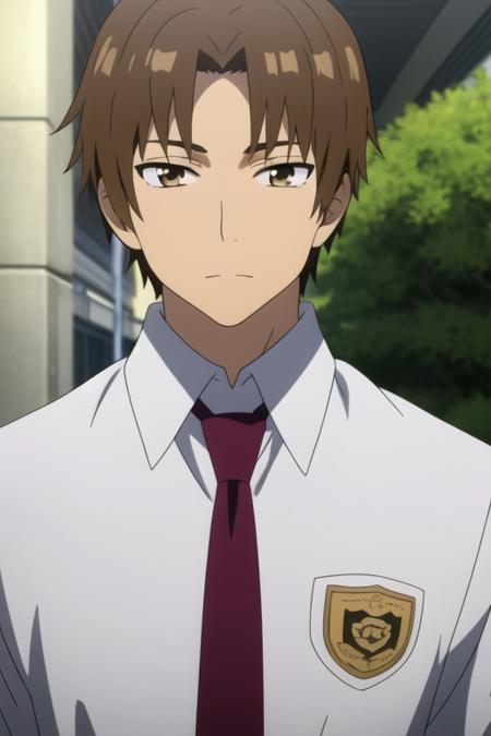 masterpiece, best quality, high quality, 1boy, solo, male focus, looking at viewer, upper body, <lora:matsuyuki_atsumu:0.74>, matsuyuki_atsumu, brown hair, brown eyes, white shirt, necktie, collared shirt, school uniform, <lora:animemix_v3_offset:0.50>