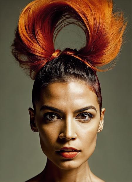 portrait of sks woman by Flora Borsi, style by Flora Borsi, bold, bright colours, orange Mohawk haircut, ((Flora Borsi)), <lora:locon_aoc_v1_from_v1_64_32:1.25>