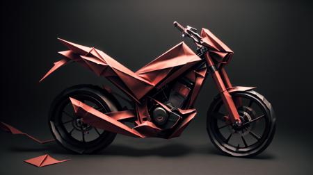woorigami bike, folded, paper-made, origami <lora:WorldofOrigami:1><lora:add_detail:0.5> <lora:LowRa:0.25>, (Masterpiece:1.3) (best quality:1.2) (high quality:1.1), composition,magic,professional lighting,Masterpiece,stunning,35mm,deviantart masterpiece,fine details,high quality,depth of field