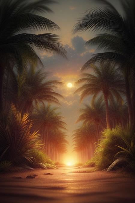 ArsMJstyle,breathtaking beauty of Bali, scenic bali jungle sunset landscape, perfect composition, Pastell colors, haze, low angle,
shadow Palms, masterpiece, best quality, double exposure, realistic, whimsical, fantastic, splash art, intricate detailed, hyperdetailed, maximalist style, photorealistic, concept art, sharp focus, harmony, serenity, tranquility,
mysterious glow, ambient occlusion, halation, cozy ambient lighting,dynamic lighting, masterpiece, award winning, a masterpiece, Special Ink-drawing mode, animeniji, Mh1$AgThS2, 2D flat anime, cartoon-style, intricate linework with expressive contrasts, soft lighting with dynamic highlights, WLOP