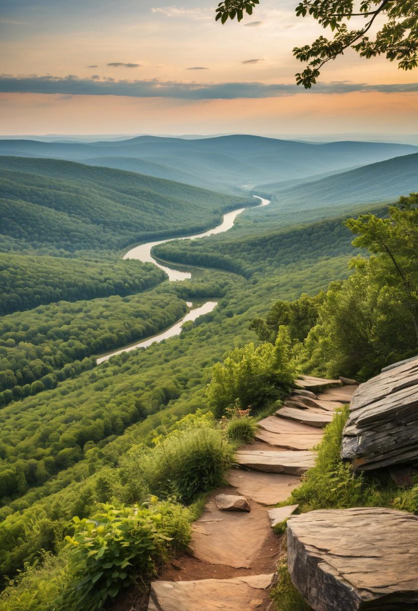 A scenic overlook with panoramic views of rolling hills and valleys, showcasing the vastness of the Appalachian Trail.