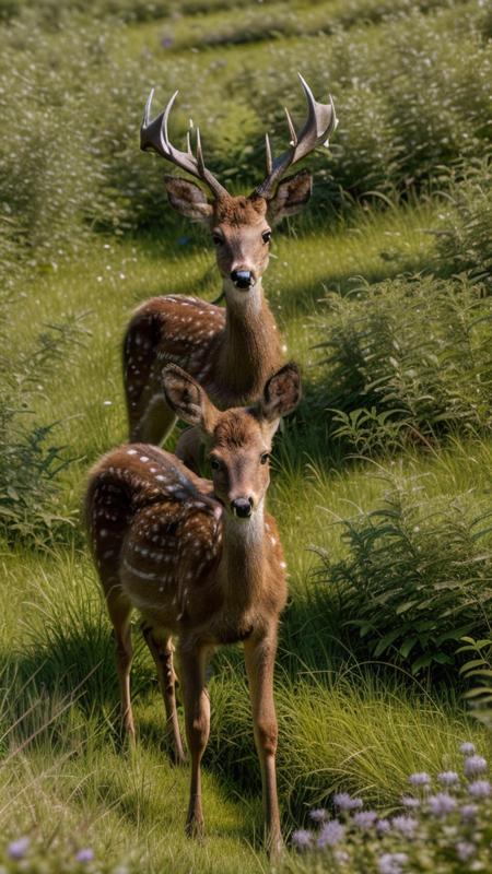 high quality, high resolution, extreme detail, masterpiece, forest, grassy field, deer, <lora:Deer_LoRA:1>, closeup