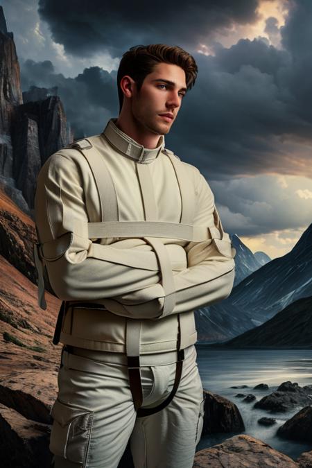 <lora:StraitjacketGeneral_v1:0.7>, straitjacket, male, handsome, in a dream landscape, best quality, masterpiece, ultra high res, detailed background