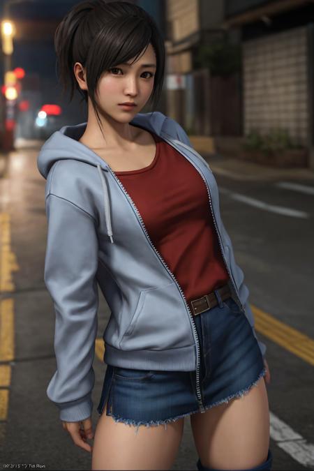 sawamura haruka, ryu ga gotoku, yakuza, in the streets of Okinawa Okinawa, small breasts, red t-shirt, denim skirt, grey hoodie jacket zipped down, hoodie down, brown boots, cute, kawaii, posing, looking at viewer, (((best quality, masterpiece))), (((extremely detailed))), RAW photo, realistic, cinematic lighting, best quality, 8k uhd, realistic, (unreal engine 5), <lora:Sawamura Haruka:1>,