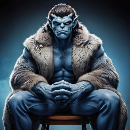gargoyles_comic, sitting on a chair, furcoat, evang, detailed face, detailed hair