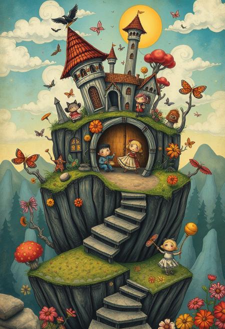 Breaking the Habit
,fantastical surrealism, whimsical storytelling, intricate details, vibrant color palettes, imaginative landscapes, expressive characters, folk art influences, playful compositions, dreamlike atmospheres, soft textures, rich patterns, fairytale aesthetic, hand-drawn charm, narrative depth, childlike wonder