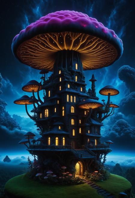 embedding:lazympos, megastructure, mushroom, above clouds, organic, detailed, dark, night, glowing, neon lights,  <lora:Challenge_Winnifier_2025-04:0> <lora:Organic_Macabre:1>
