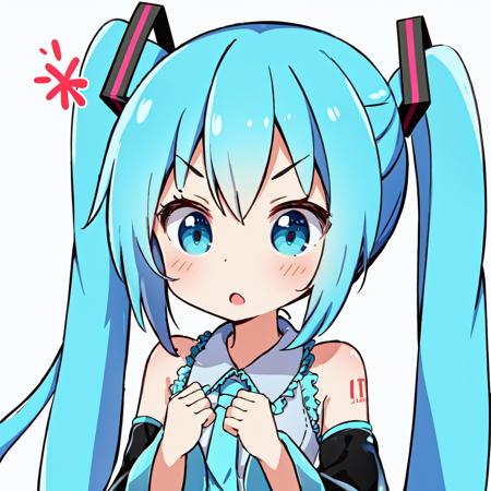 <lora:ganbaruzoi-v3:0.9>ganbaruzoi,upper body,open mouth, simple background, white background,  :o, clenched hands, v-shaped eyebrows,
hatsune miku