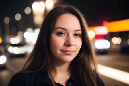 instagram photo, closeup face photo of 18 y.o swedish woman in dress, beautiful face, makeup, night city street, bokeh, motion blur