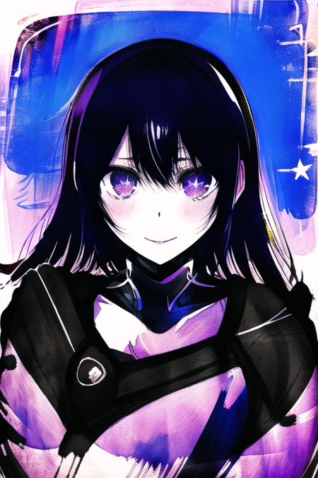 <lora:dark_knight_final:1>,
<lora:aiHoshinoLycorisOshiNoKo_v25:0.9>, ai hoshino, star on eyes, dark, dark knight, brush, ink, calligraphy brush, face, shield, purple eyes, black hair, very long hair