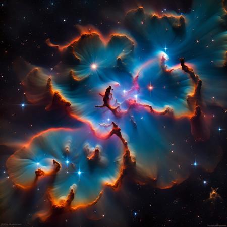 mad-nbla, thumbs up shaped nebula, ultra realistic, complementing tones