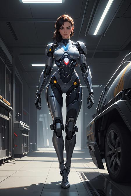 ((attractive female modern military with with cybernetic limbs part cyborg on patrol)),cinematic,dynamic pose,fine details,reflections,8k,((dark shot)),soft volumetric lights,(backlit:1.3),(photorealistic:1.3),(Style-Glass),hdr,antialiased,8k,((syd mead)),sharp details,detailed background,((masterpiece)),(painterly),(good anatomy),(good proportions),(good composition),(dramapaint),(analogue style),(empty hands),(futuristic scifi background),(photorealistic:1.2),(perfect body, perfect legs),