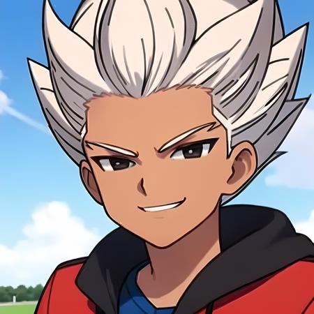 best quality,masterpiece,8k quality,best pixels,<lora:Axel Blaze:0.7>,1boy,mature_man,Axel Blaze,(white hair),soccer field,facing the viewer,standing,holding a soccer ball,smiling