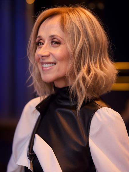 RAW photo, close up portrait, <lora:Lara-Fabian_Xtroat_V2:1> lara_fabian, woman, smile, blond hair, bokeh background, masterpiece