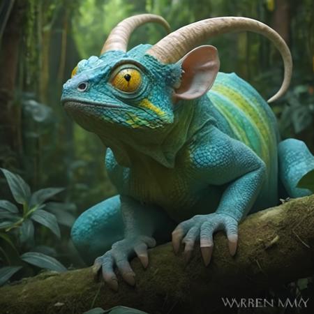 warren mahy, detailed expressive eyes, fantasy style, venturing into the heart of the dense jungle planet hellshminger, the third, the galactic explorer might encounter a majestic yet enigmatic gentle snoteater resembling a hybrid between a gaseous eyefairy and a chameleon. its iridescent scales change color to match its surroundings, while the horns on its tail pulse brightly with wakthurbled energy <lora:add-detail-xl:1> <lora:plowcam_doggystyle:1>
