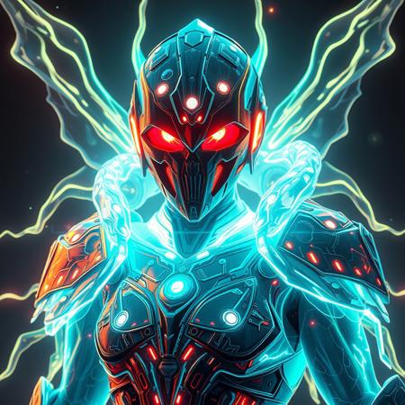 Masterpiece, a thallium/humanoid, 32k, 16k, 8k, cinematic art, realistic art, detail, wearing neon thallium bioluminescence translucent armor, Spirit bomb like energy chromium/radium attack