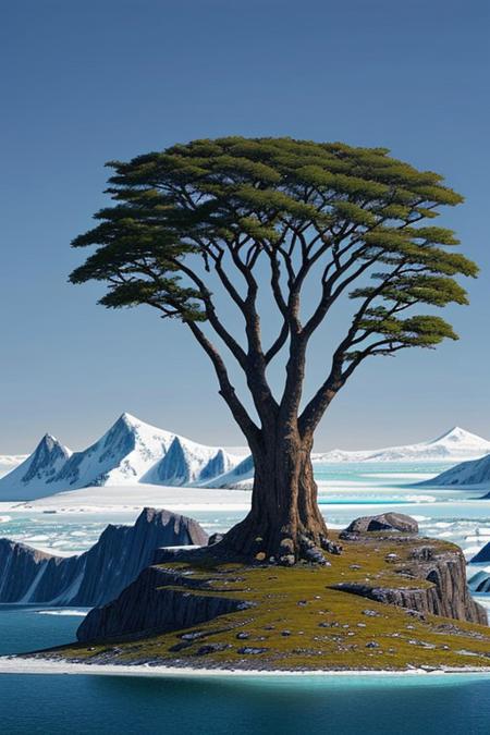 Landscape of Greenland, with great giant magic tree