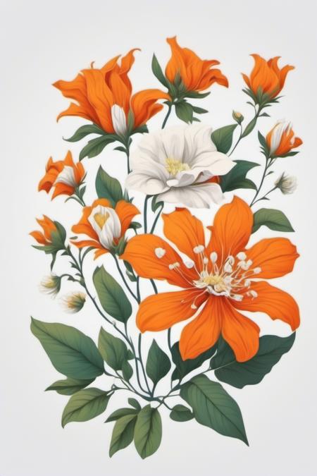 Leonardo Style, illustration,flower, orange flower, white flower, leaf, vector art<lora:leonardo_illustration:1>