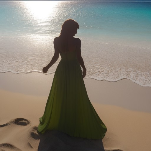 a woman, dress beach, sun <lora:backlight_slider_v10:-5>