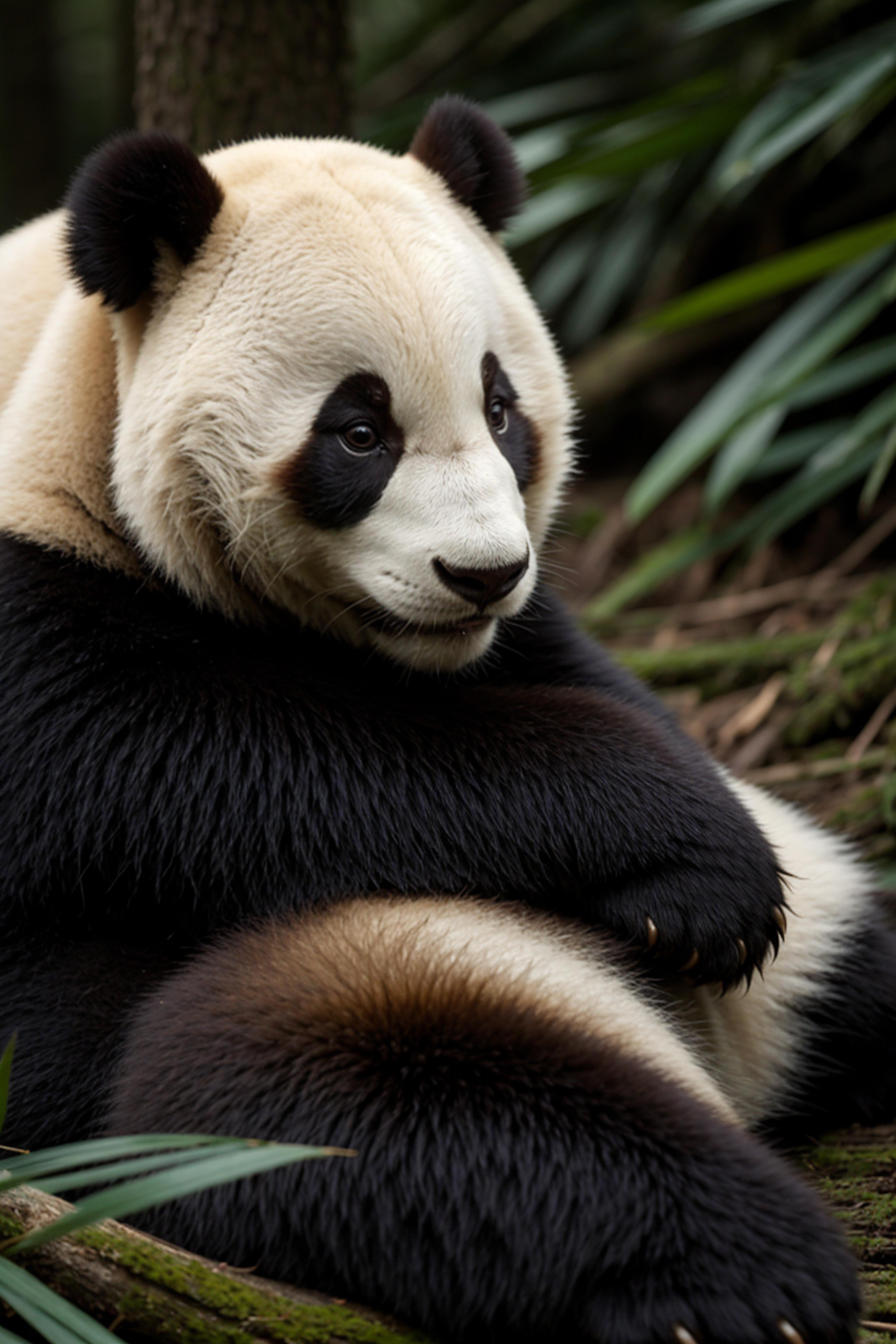 A young panda bear looking at the camera.