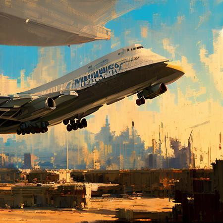 a  high quality hdr photograph of a painting of a Boeing  747 plane by craig mullins, 8k, highly detailed   512SpeedPainter