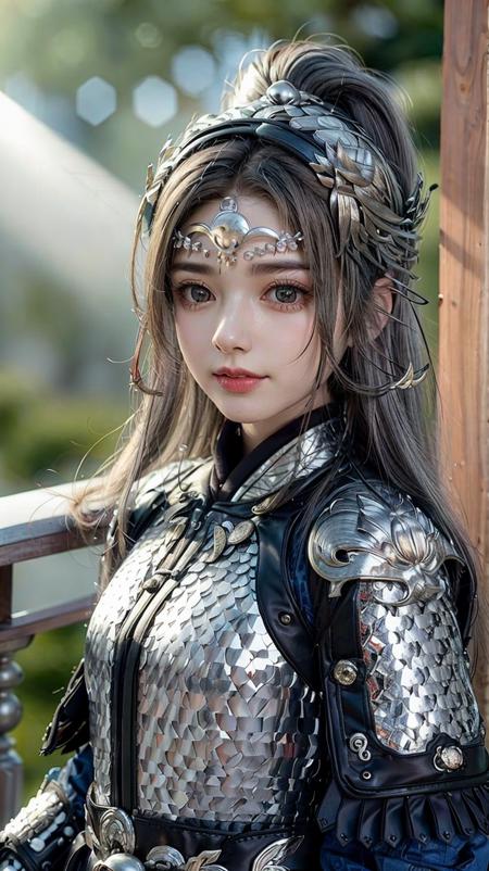 [ : (high-detail face:1.2) : 0.1], (PureErosFace v 1:0.8), ((body portrait)), pores, real skin, hair band, flying hair, (grey hair 0.4), ancient headdress, hairpin, smile, affectionate eyes, sparkling eyes, beautiful scene, shadow, Backlight, natural light, film particles, zskuijia, Chinese armor, sword, Chinese architecture, <lora:ZSkuijia-200:0.8>, <lora:add_detail:0.6>, Grassland, Trees, <lora:menglong:0.6>,