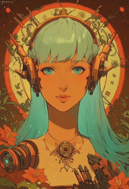 score_9, score_8_up, score_7_up, best quality, highest score, 
an idyllic scene on a beautiful summer day at a street cafe, a female cyborg with a silver casing over half her head, waitress serving customers at a Parisian art nouveau cafe, cyan hair, chrome skin, bangs, (magical:1.2) atmosphere and ethereal glow. Inspired by the works of (Luis Royo:1.4) and (Wadim Kashin:1.3). neon colors, mechanical parts, sleek metal limbs, machinery, joints,