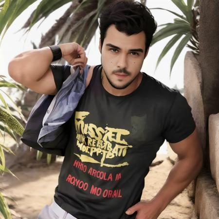 1boy, muscled, t-shirt,  face details  <lora:Joaquim Lopes:1>, realistic, photograph, photo realistic,