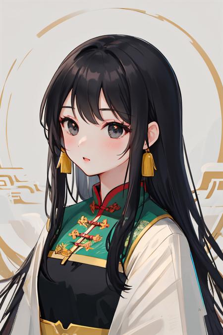 {{masterpiece}},beautifully detailed hair,illustration,Chinese clothes,black hair,best quality,1 girl,black eyes,Chinese,high detail,traditional,small breasts,long hair,portrait,