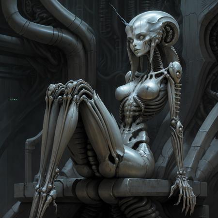 <lora:hrgiger2x_8:.6>  hrgiger,  sitting female , biomechanical