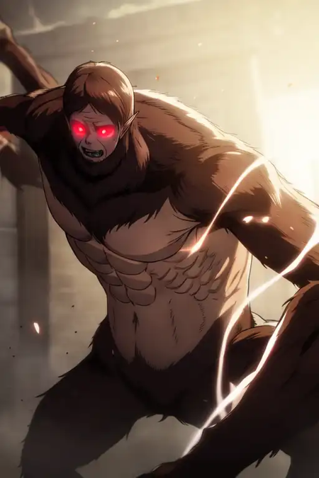 beasttitan, foreshortening, red eyes, glowing eyes