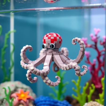 an octopus made from lego pieces in a aquarium