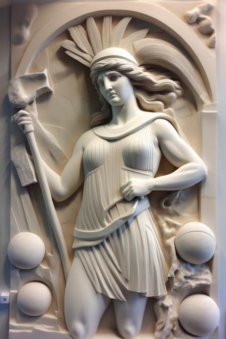 <lora:BAS-RELIEF:1>BAS-RELIEF - Greek marble bas relief of Athena just being done with it all