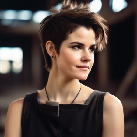 <lora:allysheedy_sdxl:1>  allysheedy, close up  profile portrait photo of 26 y.o woman, with a half smile,  in wastelander clothes, Pixie with Nape Undercut, pale skin, slim body, background is city ruins, (high detailed skin:1.2), 8k uhd, dslr, soft lighting, high quality, film grain, Fujifilm XT3