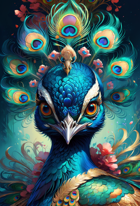 Style-SylvaMagic, Portrait of a beautiful peacock, by Ismail Inceoglu, Gazelli, james jean, Anton Fadeev and Yoshitaka Amano, insanely detailed, 8k resolution, digital art, trending on artstation, Vibrant Colours, chibi style, a masterpiece, adorable friendly lovely <lora:FaeTastic2:0.7>