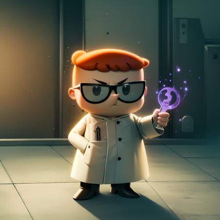 ((masterpiece, best quality)),(complex lighting) , solo ,1boy, full body, dexter,red hair, labcoat, standing,  <lora:Dexter1-10:0.8>