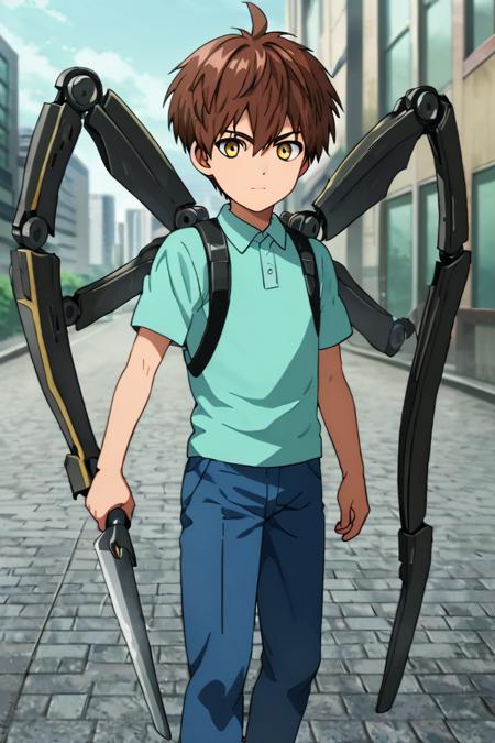 Child Emperor,Isamu,brown hair, yellow eyes,ahoge, Short hair spiky hair