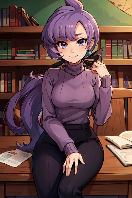 zzAnabel, purple hair, purple eyes, long hair, ponytail, ribbon, hair ribbon, bangs, black ribbon,  zzAnabel, purple hair, purple eyes, long hair, ponytail, ribbon, hair ribbon, bangs, black ribbon, black suit, formal, black tie, black gloves, 