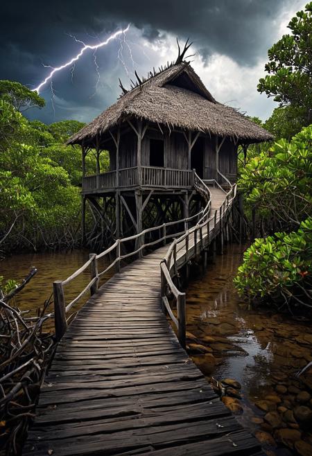 hyperrealistic art  a wanderer between worlds in flowing clothes, (epic landscape:1.5),  (style Historical drawing), (style Historical painting),best quality, masterpiece, extremely detailed,  professional  art,  professional painting, an extremely delicate and beautiful, dynamic,  great lighting, perfect shading, professional shading, depth of field,   side soft light, elegant, gorgeous, highly detailed,   full shot, uncropped,   pure genious, absolutely perfect,  highly detailed, breathtaking,
Mangrove channels at low tide, animal fur caught on thorns, covered bridge with shingle roof,lightning-strike temples where charred obelisks channel storm energy, the grounds maintained by electroplated beetle flocks, 
<lora:psychedelic_trip:0.7> psychedelic trip,
<lora:EldritchRomanceIllustration1.3.1:0.15>,
<lora:- SDXL - vanta-black_contrast_V3.0:0.3>,
<lora:add-detail-xl:1>,
<lora:detailed_notrigger:1>, . extremely high-resolution details, photographic, realism pushed to extreme, fine texture, incredibly lifelike
