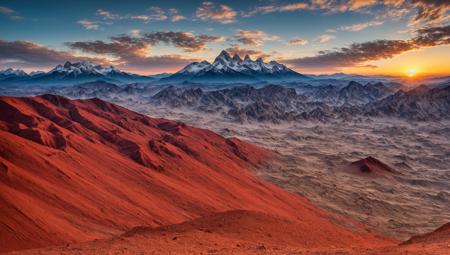 ((masterpiece:1.4,best quality)), cloud,  outdoors
(mountains), scenery, sky, (dessert:1.4),
(early morning:1.4),morning red, high detail, abundant, 8k, high detail, wallpaper,