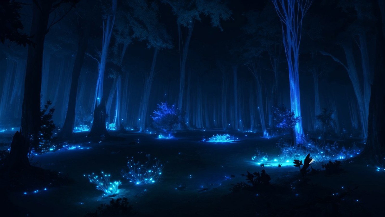 <lora:vn_bg:1> vn_bg, no humans, A mystical forest filled with bioluminescent plants and creatures, casting an ethereal gl...