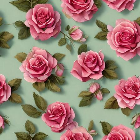 Dreamy roses and cherries , soft blue, pale pink, craft paper, charming flowers, intricate watercolor details, ambient occlusion shading