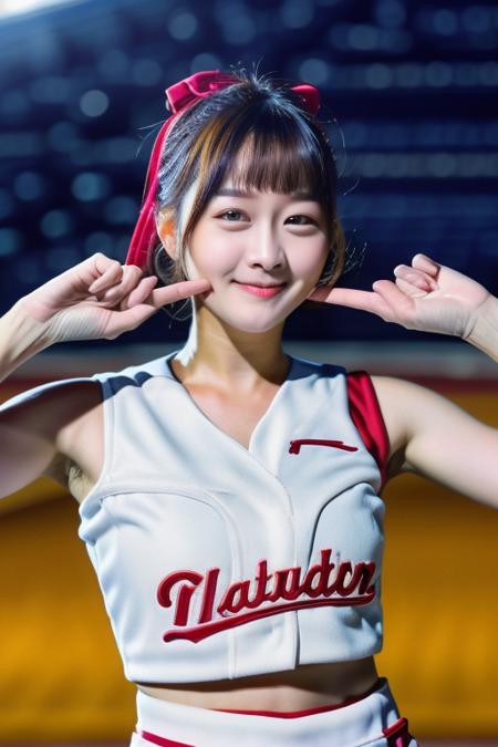 nice hand,perfect hand, <lora:GoodHands-beta2:1>
CWLAN,1girl,short hair,WHITE RED BASEBALL cheerleader uniform,vest,solo,baseball stadium,smile,realistic,(looking at viewer, ),standing,medium breasts, best quality,masterpiece,illustration,an extremely delicate and beautiful,CG,unity,8k wallpaper,Amazing,finely detail,masterpiece,official art,extremely detailed CG unity 8k wallpaper,incredibly absurdres,huge filesize,ultra-detailed,highres,extremely detailed,beautiful detailed girl,realistic,full frontal,light contrast,blurry, <lora:LANLAN:0.9>, <lora:LCM-LoRA_sd15:1>, <lora:add_detail:0.5>