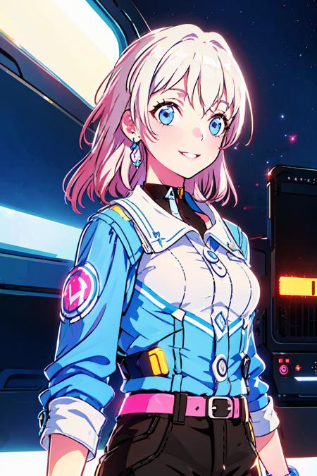 masterpiece, best quality, 1girl, city pop, night, neon light, upper body, vector illustration, jacket, light smile, 
march7th, 1girl,
<lora:march7th:0.8>