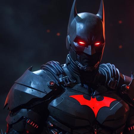 Dark Fantasy Art of  <lora:batman cyborg:1>
batman cyborg a close up of a dark batman cyborg exoskeleton with a red eye in the year 2042, dark, moody, dark fantasy style