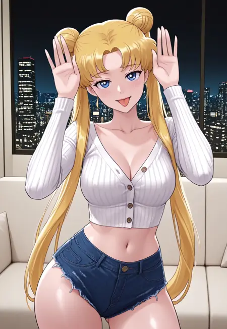 Crop top and micro shorts/jong