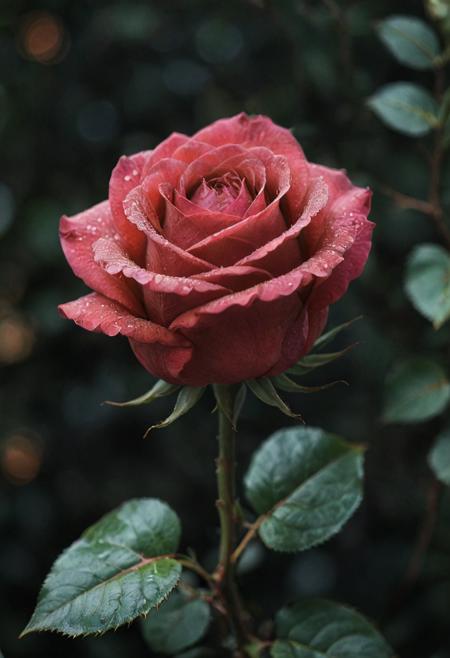 a rose sitting in a dark background bokeh, in the style of dark emerald and light crimson, shot on canon eos 5d mark iv, prudence heward, sony fe 12-24mm f/2.8 gm, valentine hugo, diana f+, captures the essence of nature,
<lora:xl_more_art-full_v1:0.7>, <lora:add-detail-xl:0.9>,