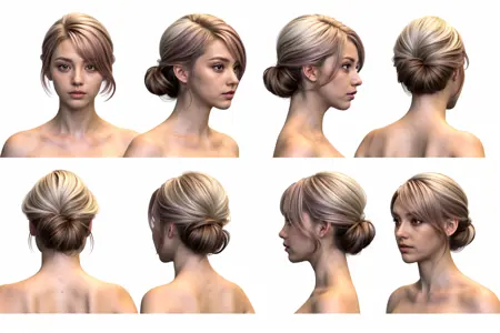 SD1 Hair Turn, Multi-View, Turnaround, Model Sheet, Character Design
